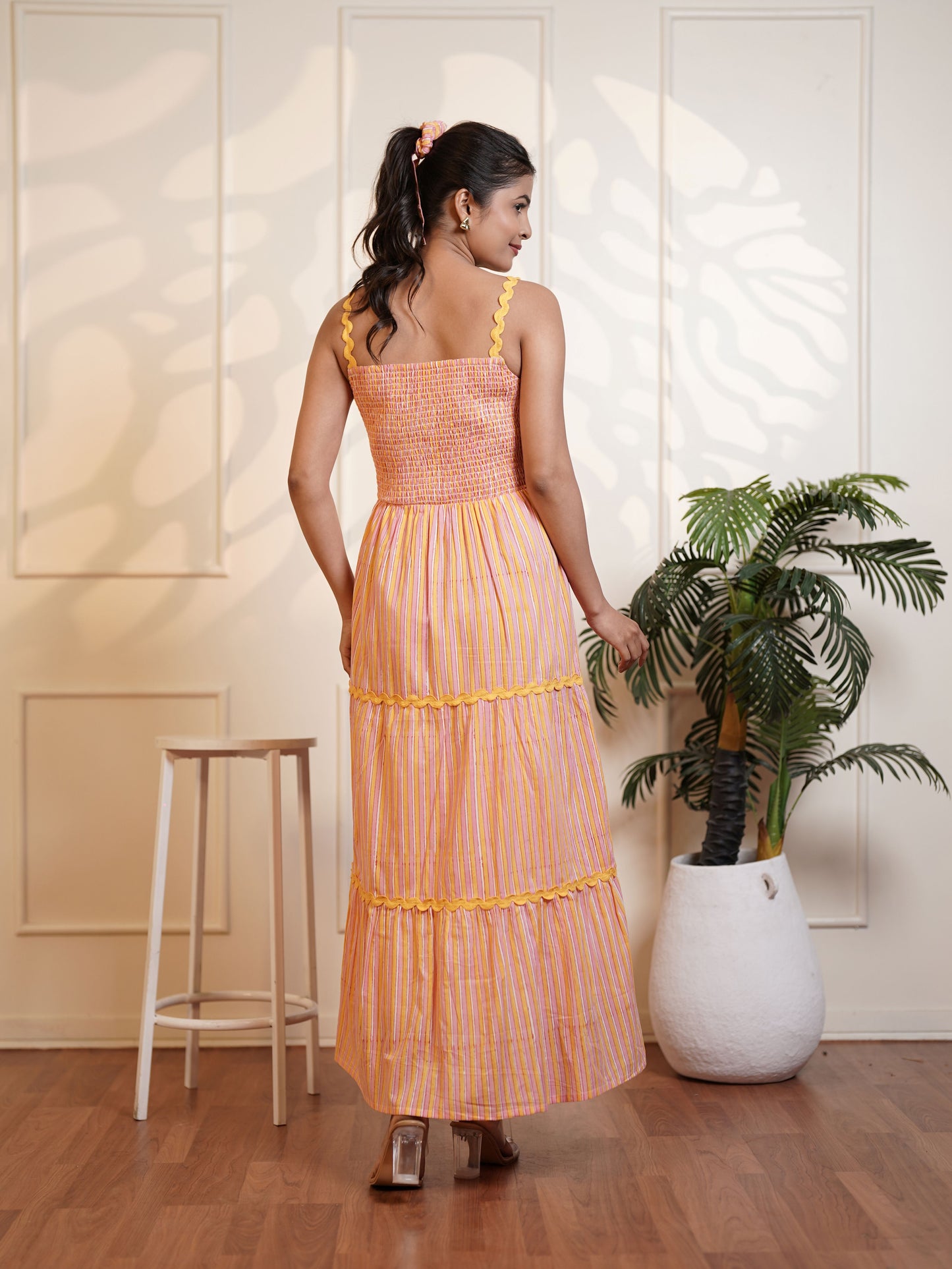 Rebecca Hand Block Printed Sunshine Maxi Dress
