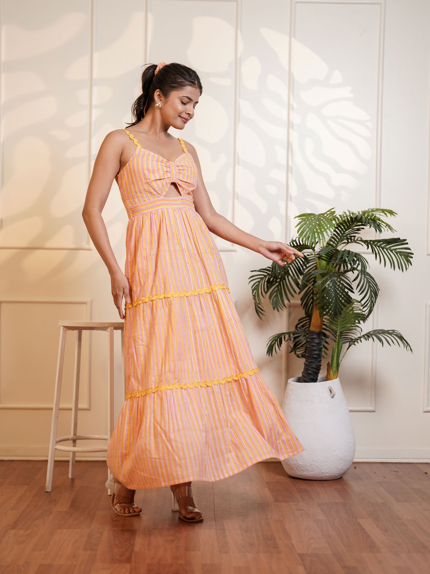 Rebecca Hand Block Printed Sunshine Maxi Dress