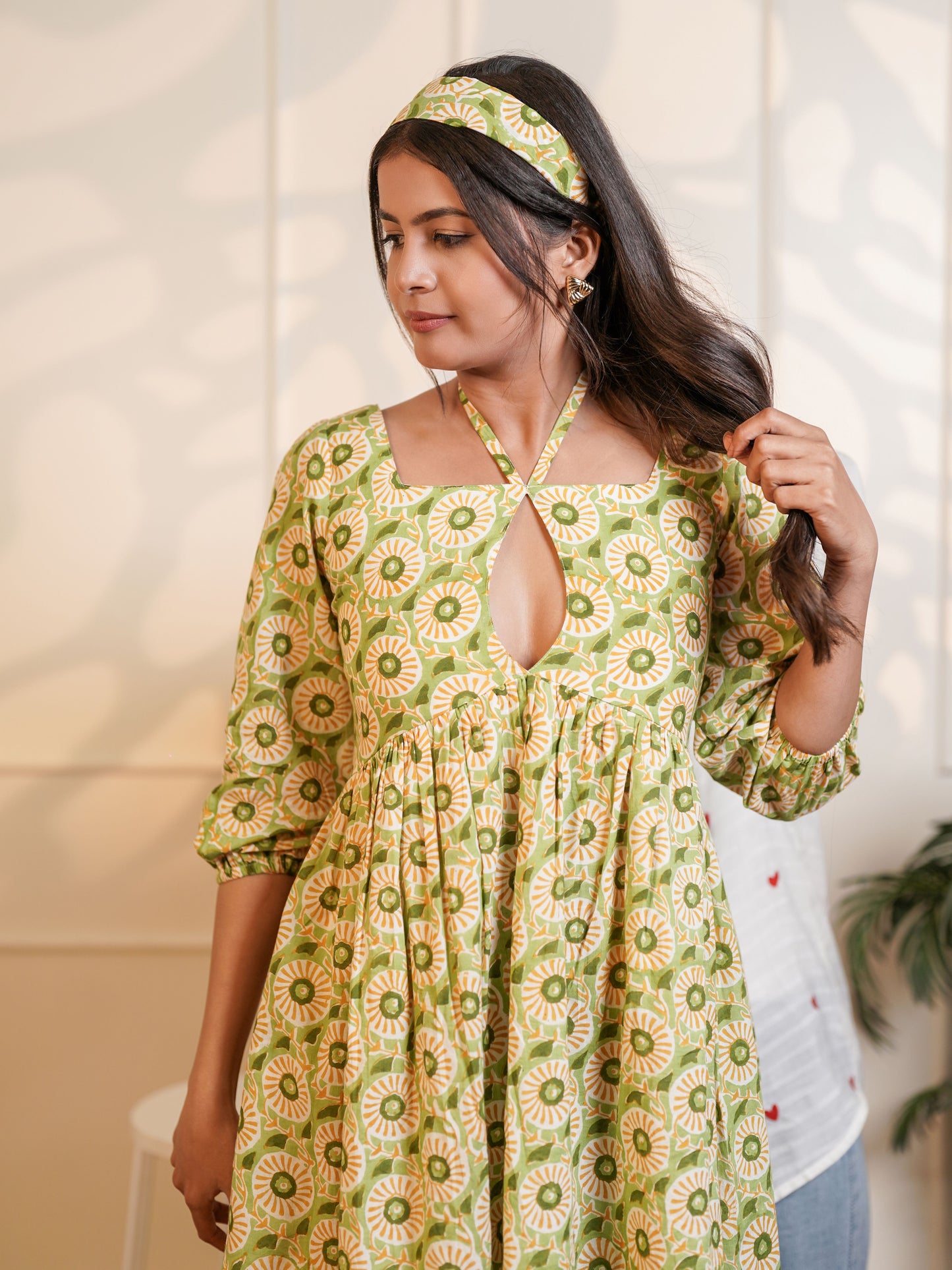Leah Handblock Printed Meadow Midi Dress