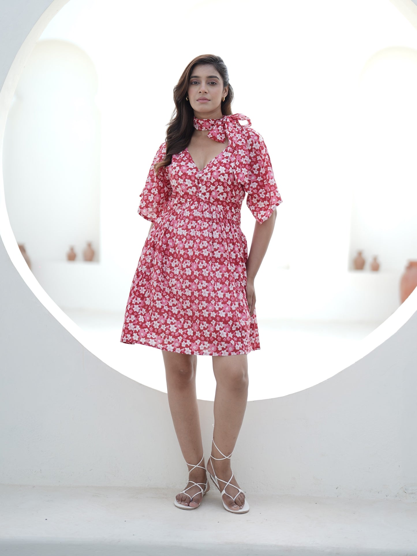 Zinnia Handblock Printed Short Dress