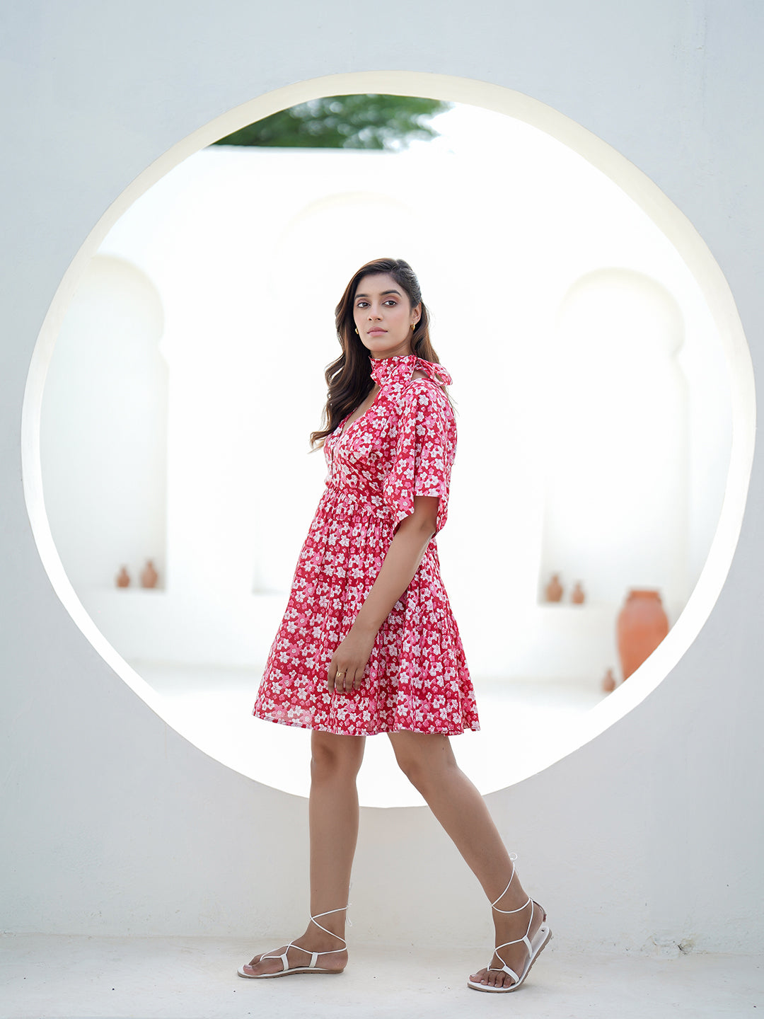 Zinnia Handblock Printed Short Dress