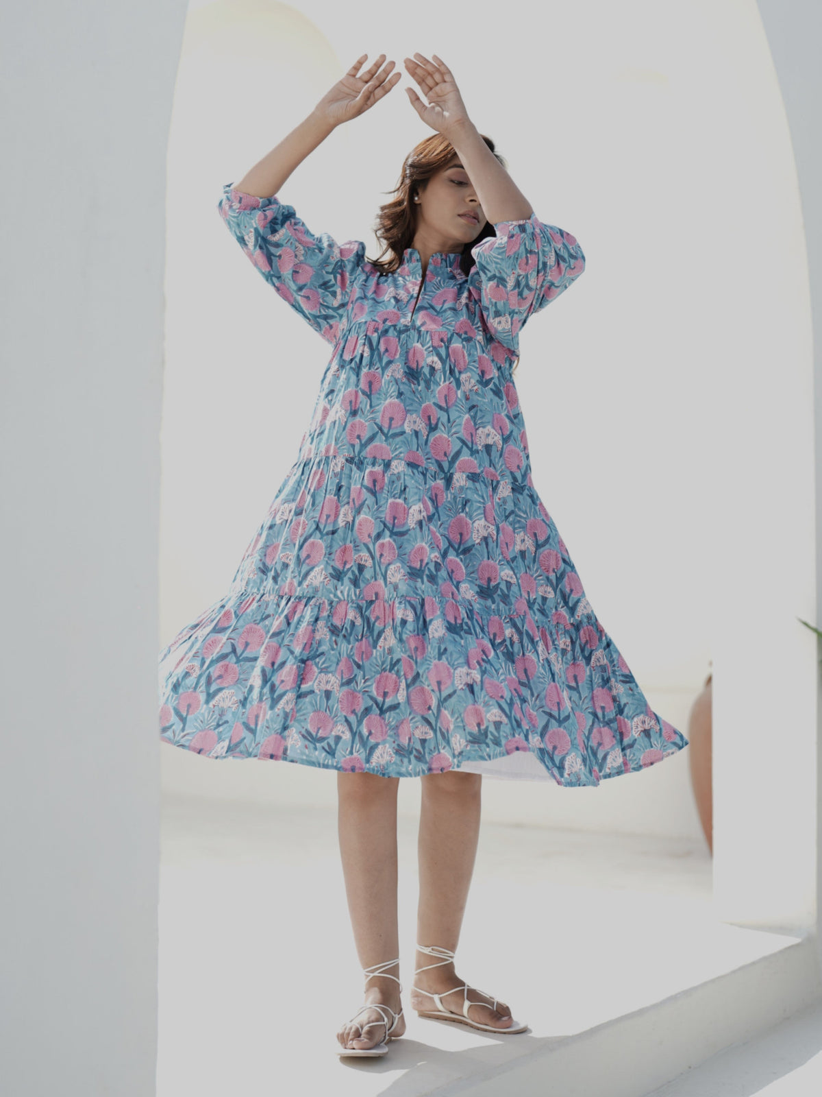 Evelyn Hand Block Printed Midi Dress