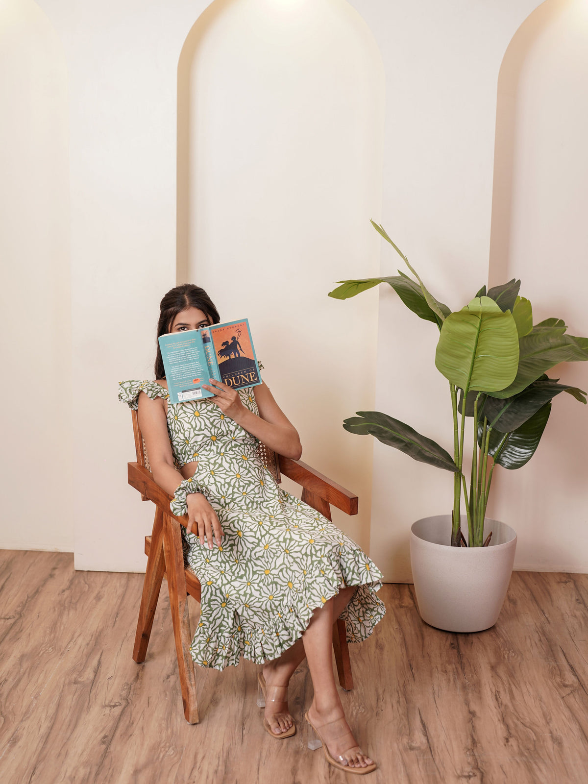 Eliza Hand block Printed Meadow Muse Midi Dress