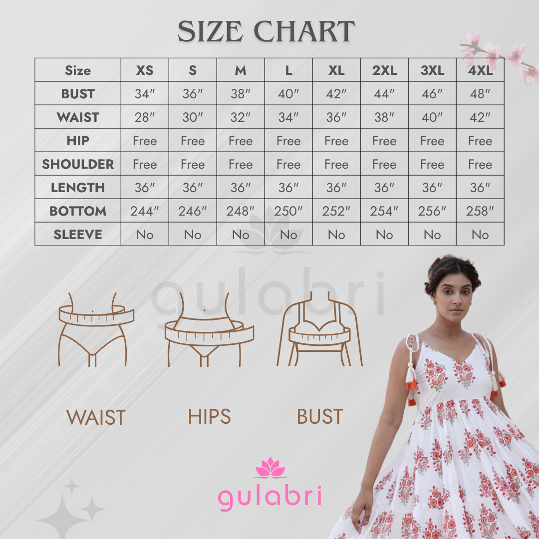 Archia Hand Block Printed Short Dress - Size Chart