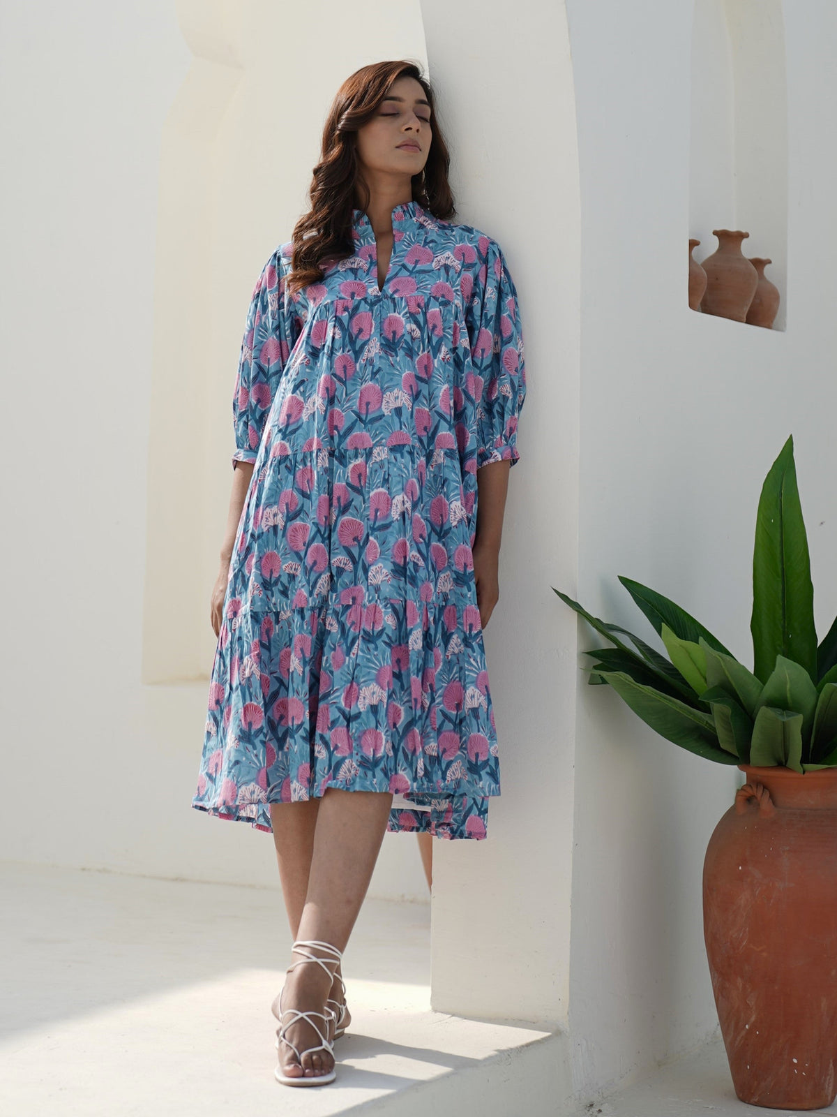Evelyn Hand Block Printed Midi Dress