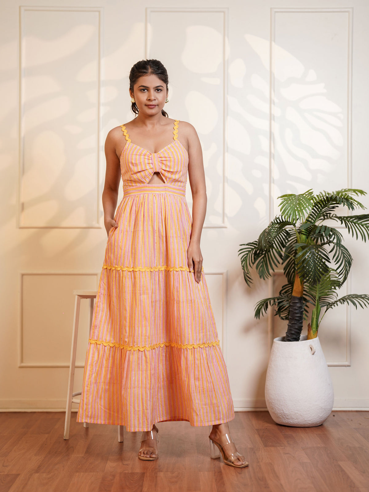 Rebecca Hand Block Printed Sunshine Maxi Dress