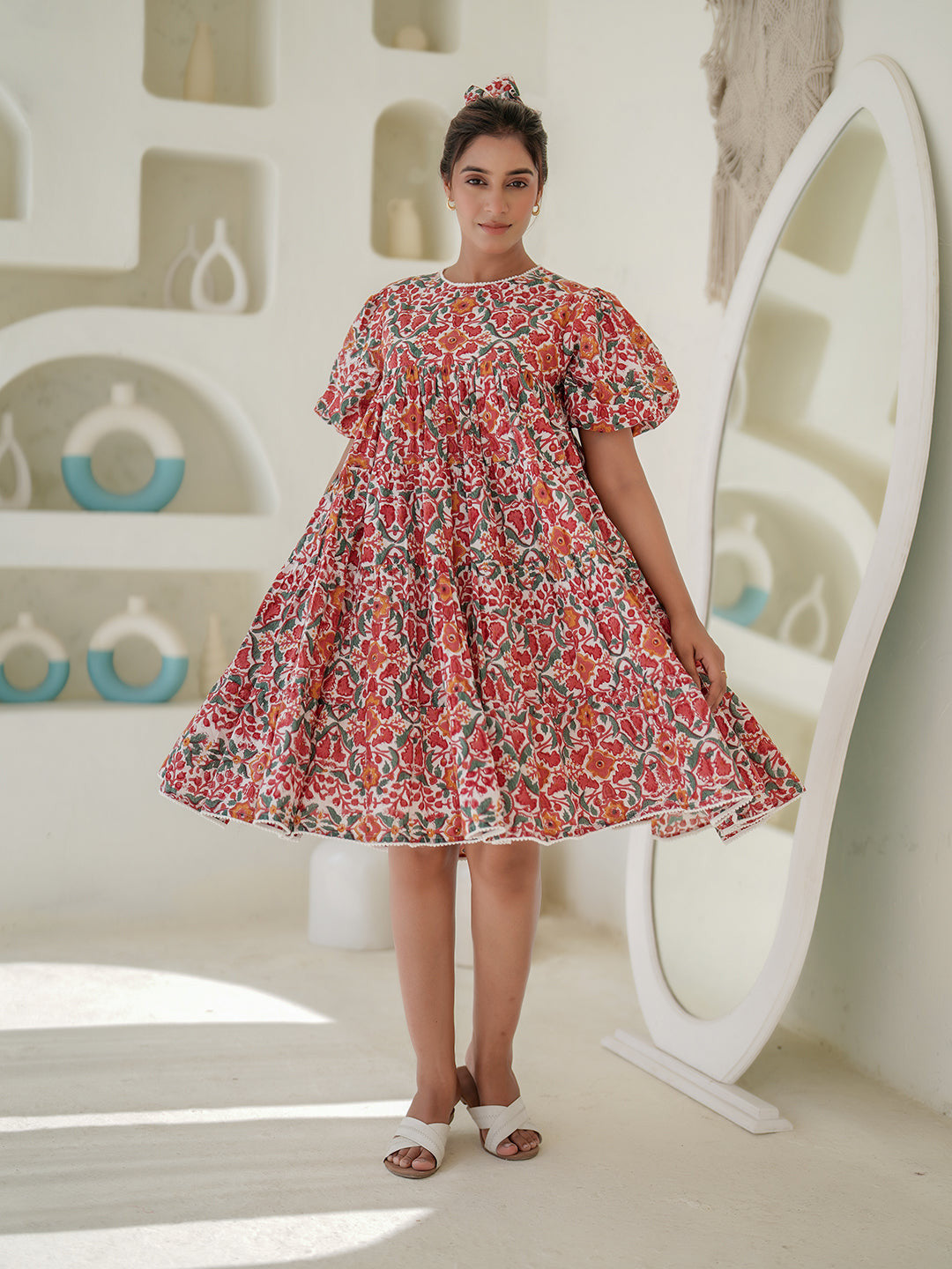 Anemone Hand Block Printed Smocked Dress