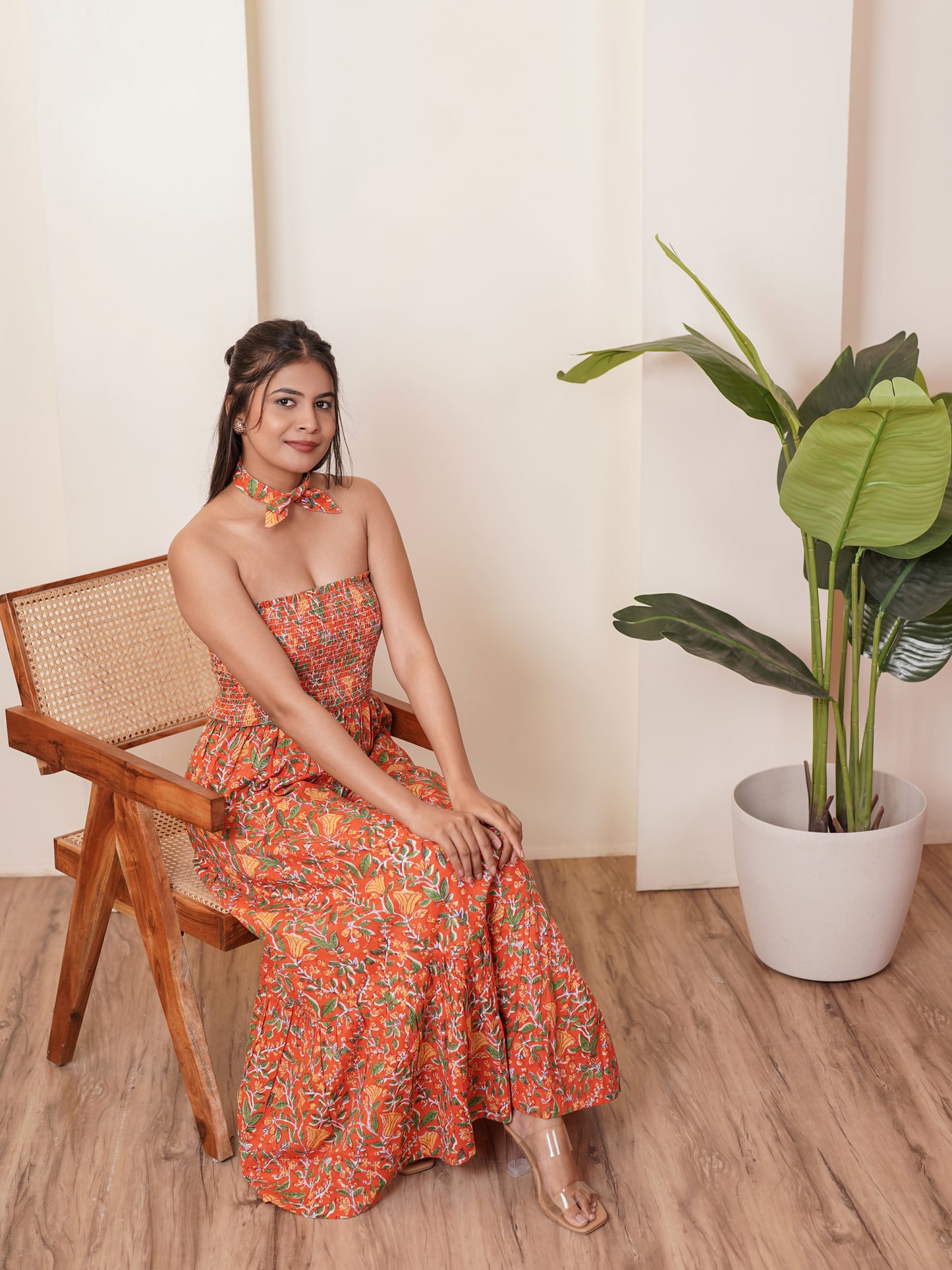 Celenia Handblock Printed Floral Long Dress