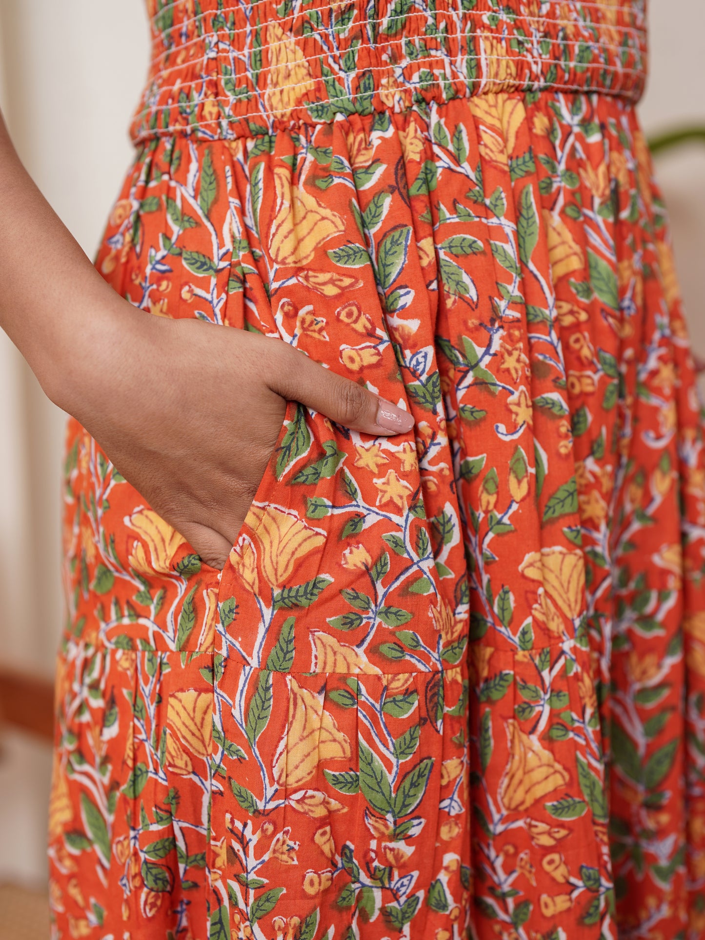 Celenia Handblock Printed Floral Long Dress