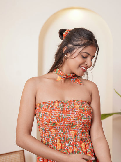 Celenia Handblock Printed Floral Long Dress