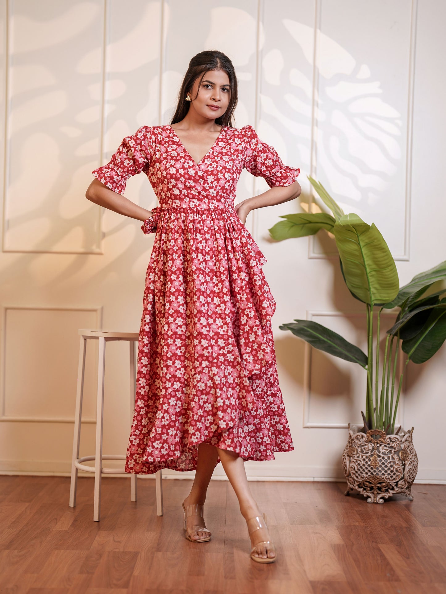Natalie Handblock Printed Garden Waltz Midi Dress