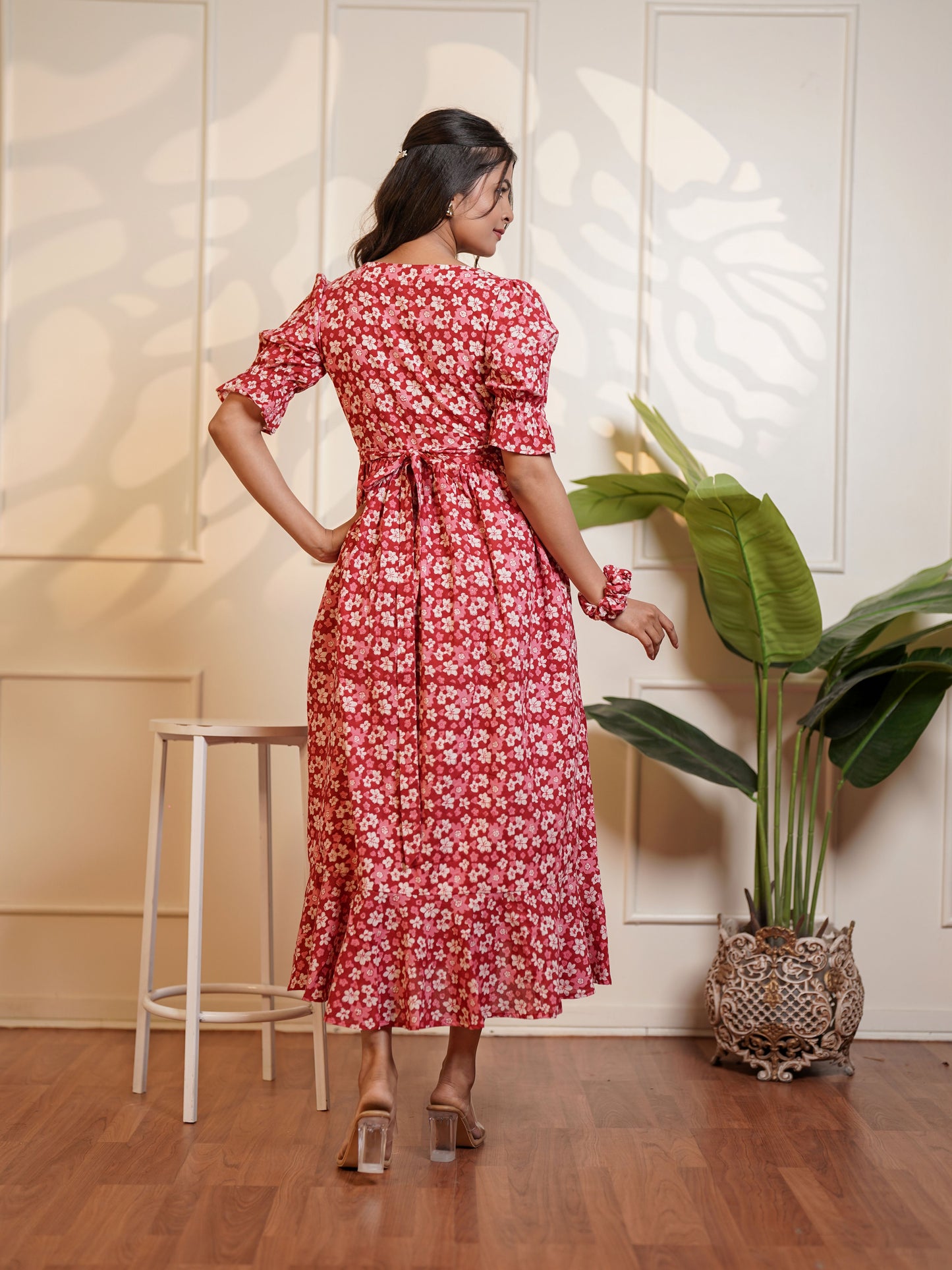 Natalie Handblock Printed Garden Waltz Midi Dress