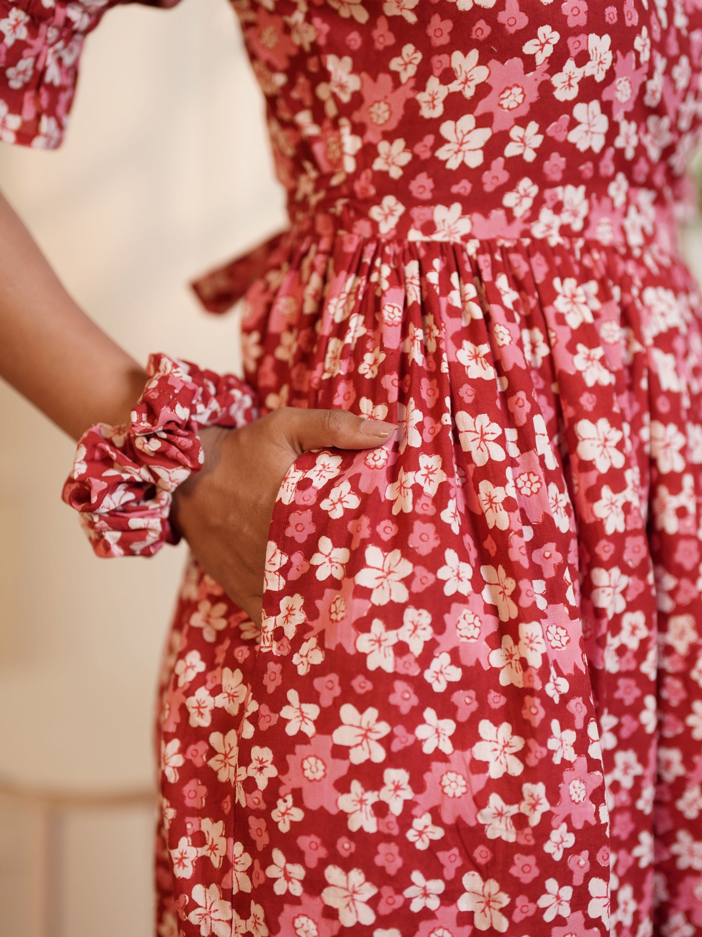 Natalie Handblock Printed Garden Waltz Midi Dress