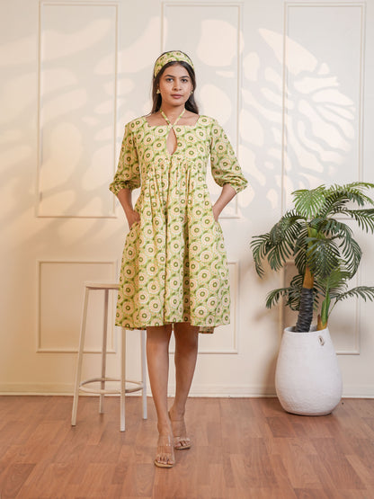 Leah Handblock Printed Meadow Midi Dress