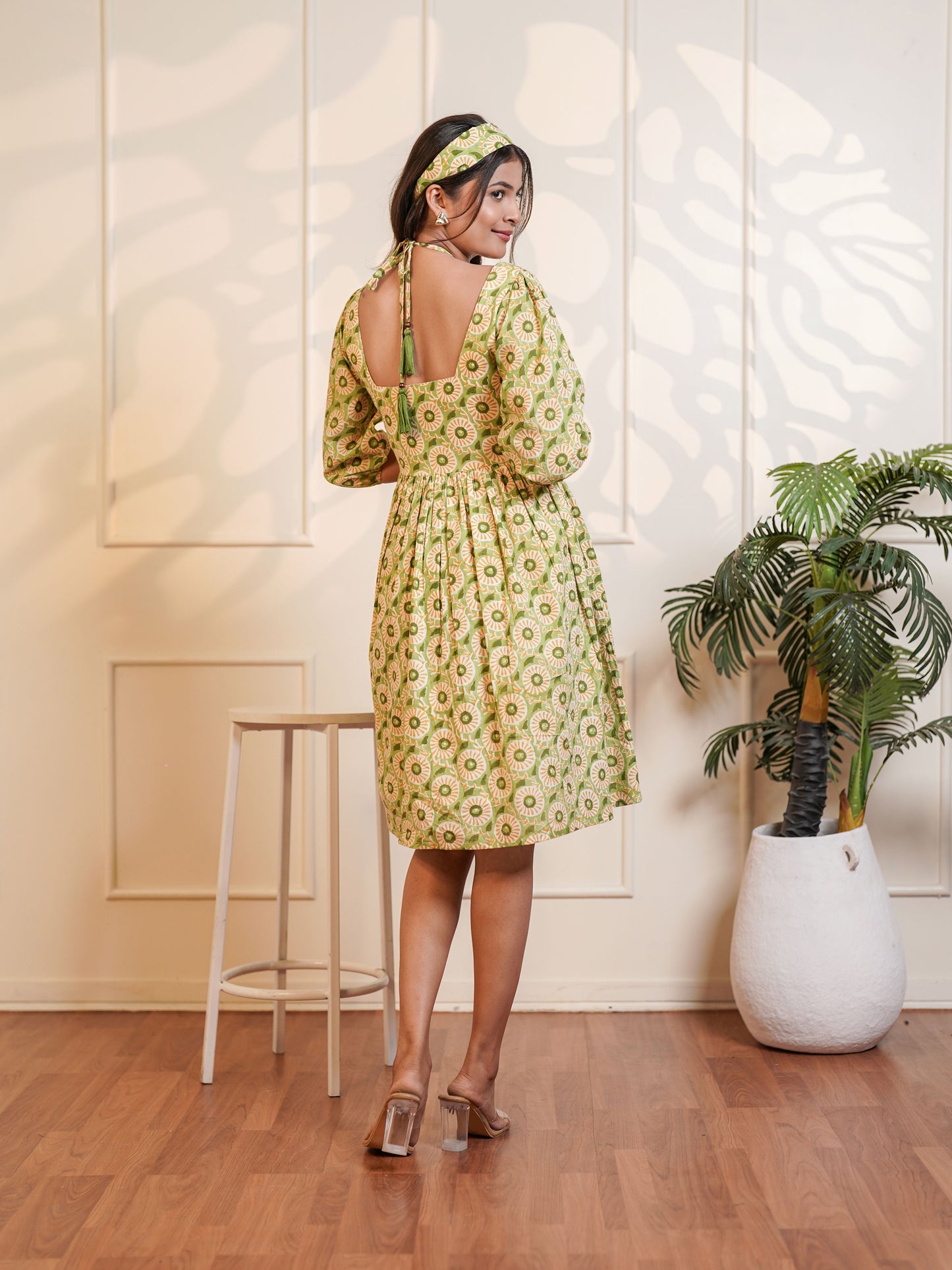 Leah Handblock Printed Meadow Midi Dress