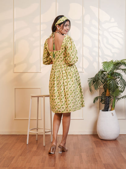 Leah Handblock Printed Meadow Midi Dress