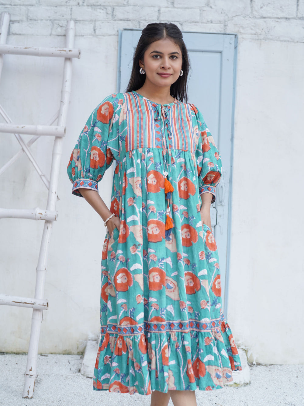 Miraya Handblock Printed Garden Stroll Dress