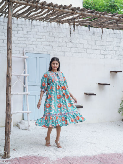 Miraya Handblock Printed Garden Stroll Dress