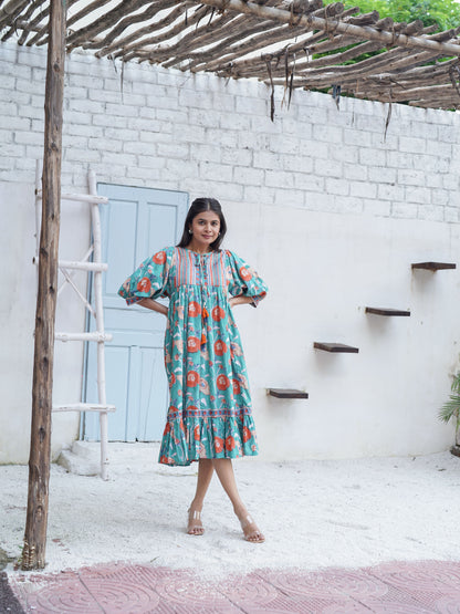 Miraya Handblock Printed Garden Stroll Dress