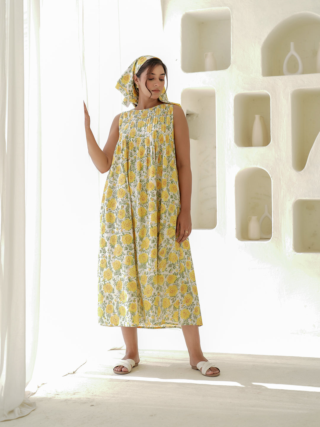 Peony Handblock Printed Maxi Dress