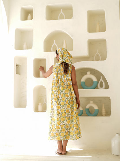 Peony Handblock Printed Maxi Dress