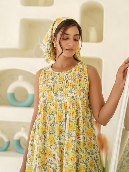 Peony Handblock Printed Maxi Dress