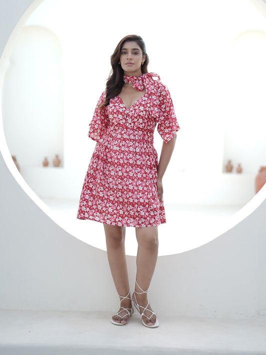 Zinnia Handblock Printed Short Dress