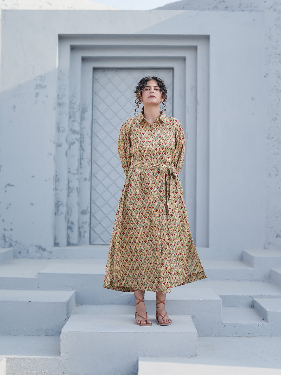 Caterina HandBlock Printed Shirt Dress