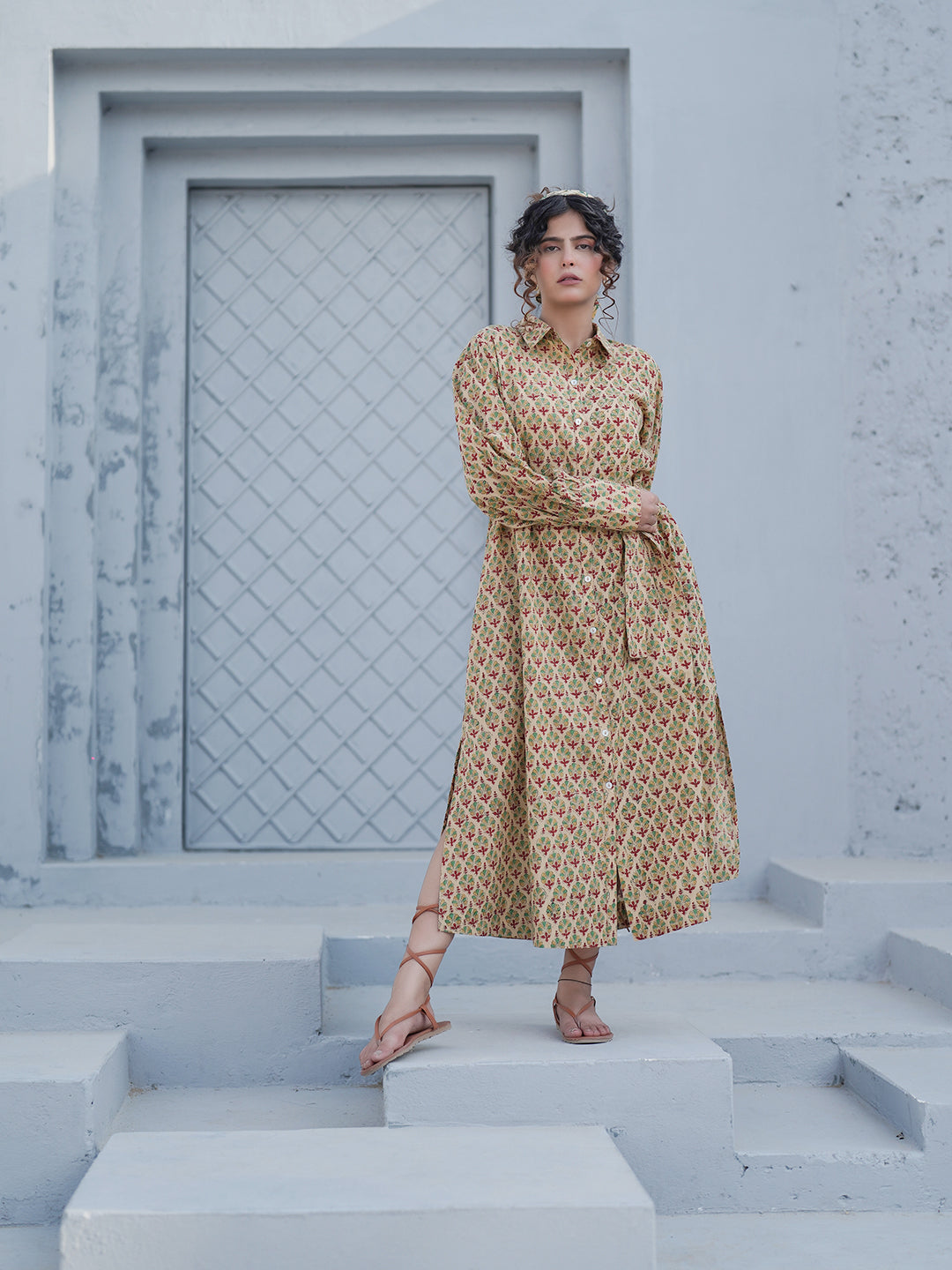 Caterina HandBlock Printed Shirt Dress