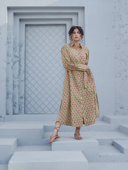 Caterina HandBlock Printed Shirt Dress