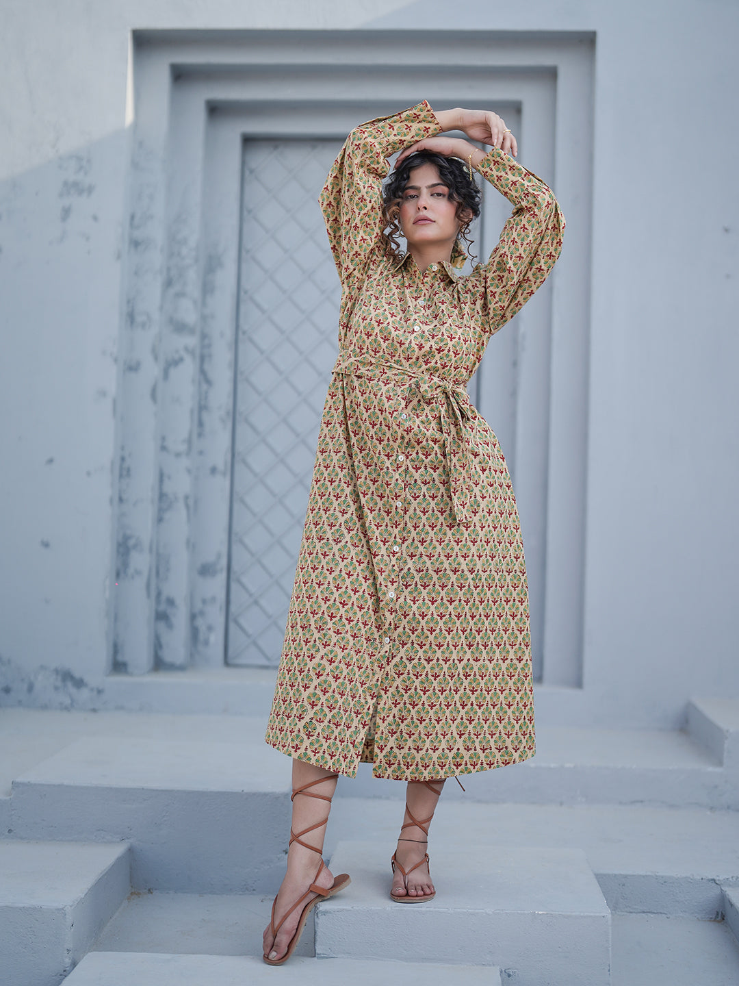 Caterina HandBlock Printed Shirt Dress
