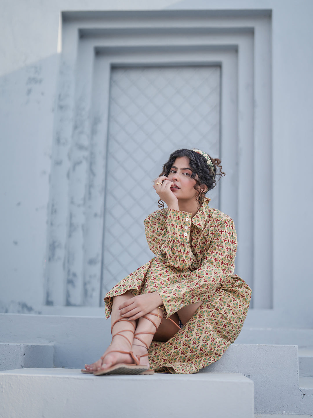 Caterina HandBlock Printed Shirt Dress