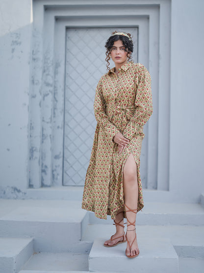 Caterina HandBlock Printed Shirt Dress