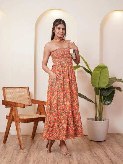 Celenia Handblock Printed Floral Long Dress