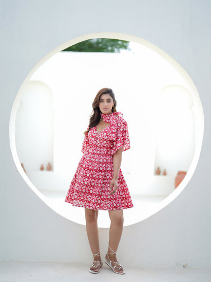 Zinnia Handblock Printed Short Dress
