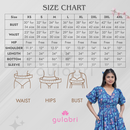 Emily Hand block Printed Tropical Day Dress - Size Chart