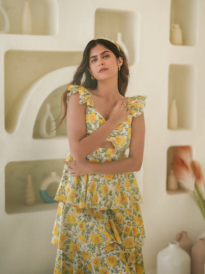 Azalia Hand block Printed Tiered Dress