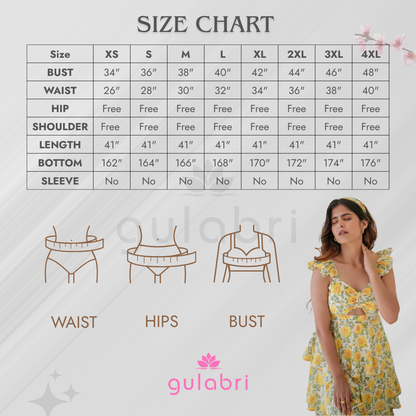 Azalia Hand block Printed Tiered Dress - Size Chart