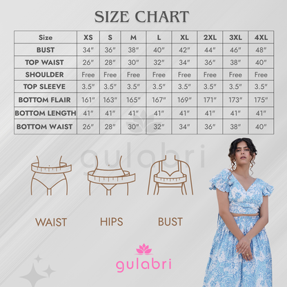 Alessia Hand Block Printed Co-Ord Set - Size Chart