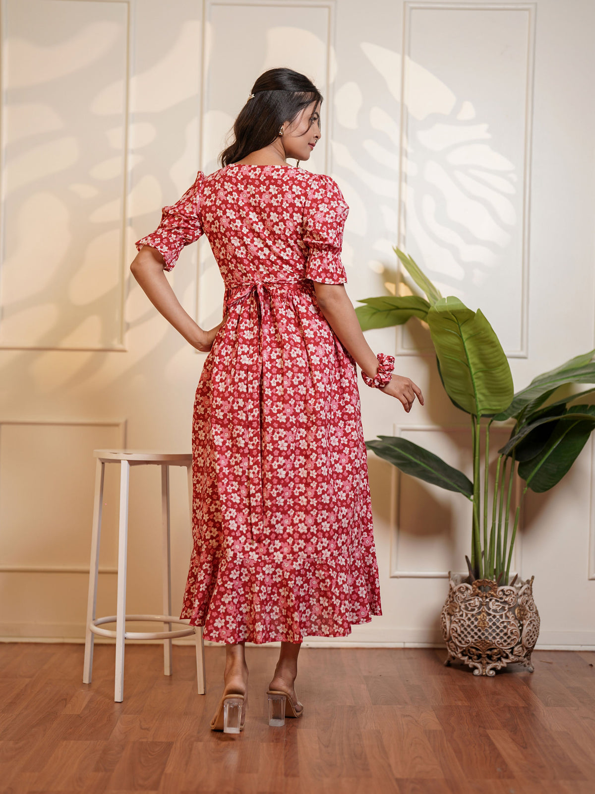 Natalie Hand block Printed Garden Waltz Midi Dress
