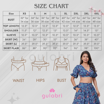 Ava Hand Block Printed Bloom Co-Ord Set - Size Chart