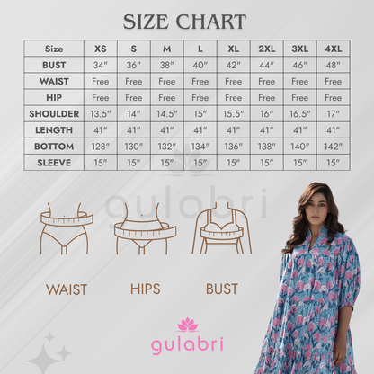 Evelyn Hand Block Printed Midi Dress - Size Chart