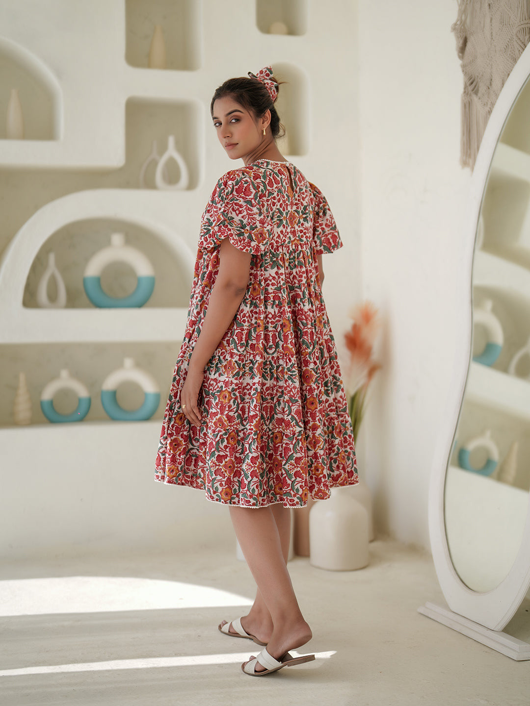 Anemone Hand Block Printed Smocked Dress