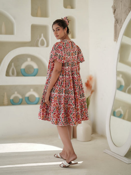 Anemone Hand Block Printed Smocked Dress