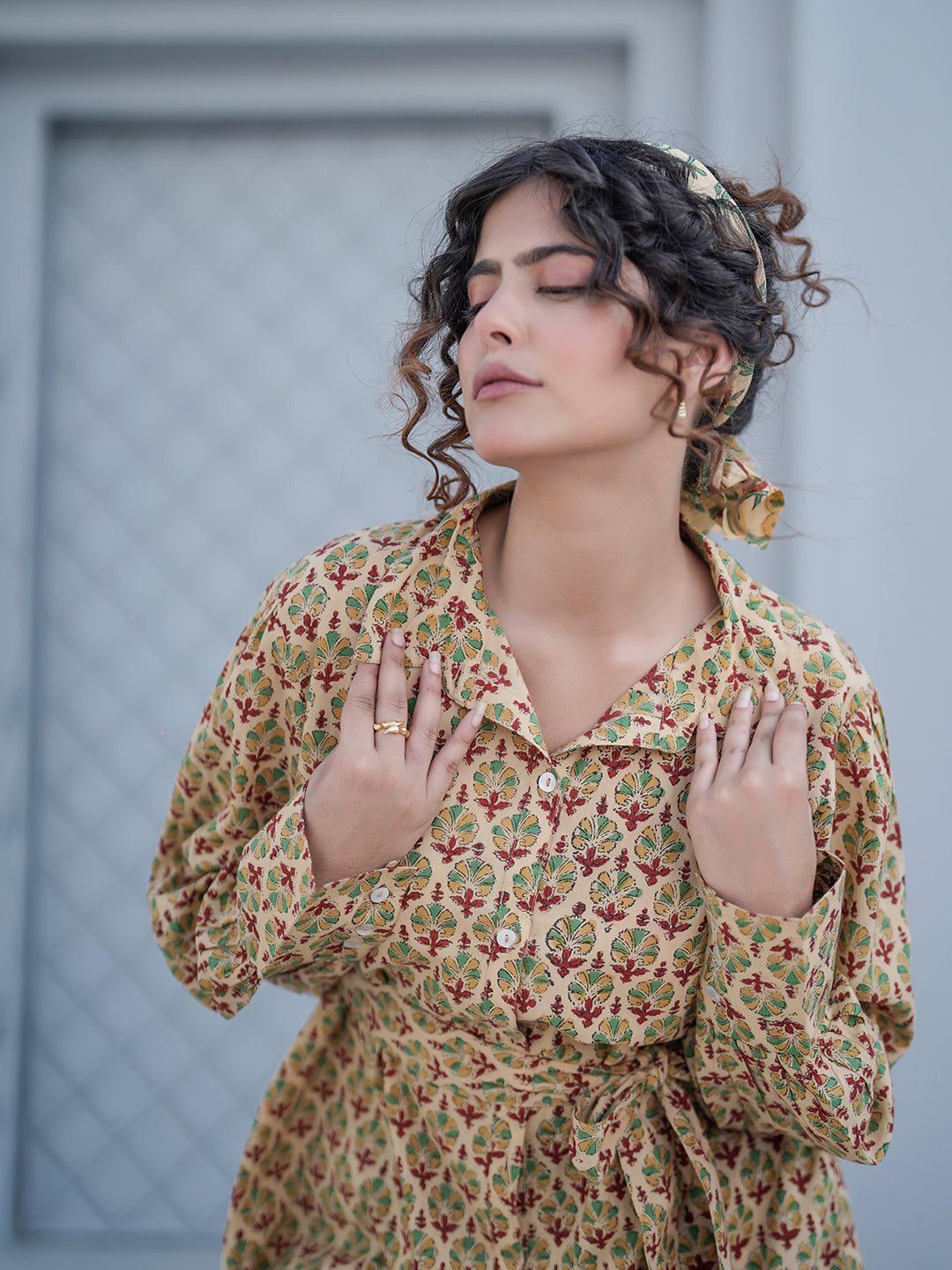 Caterina Hand block Printed Shirt Dress