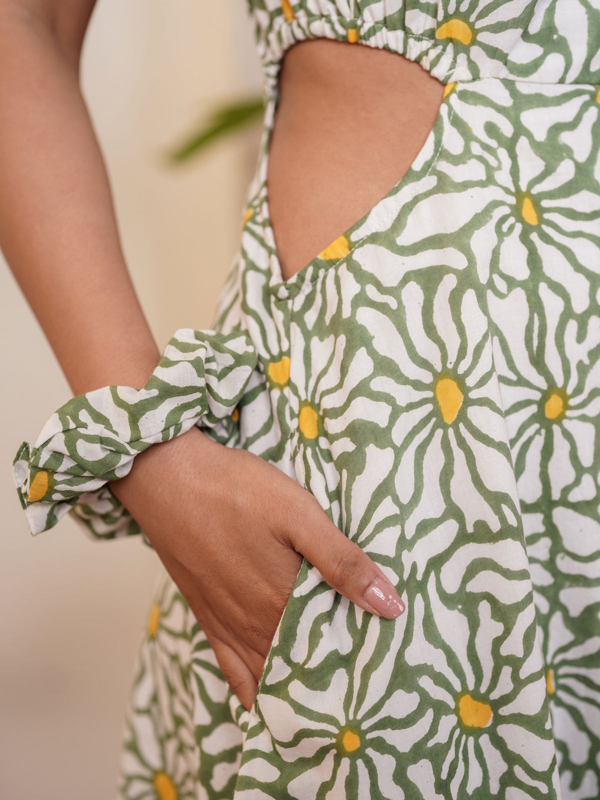 Eliza Hand block Printed Meadow Muse Midi Dress
