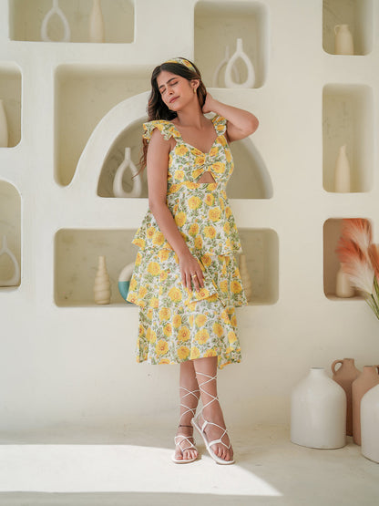 Azalia Hand block Printed Tiered Dress