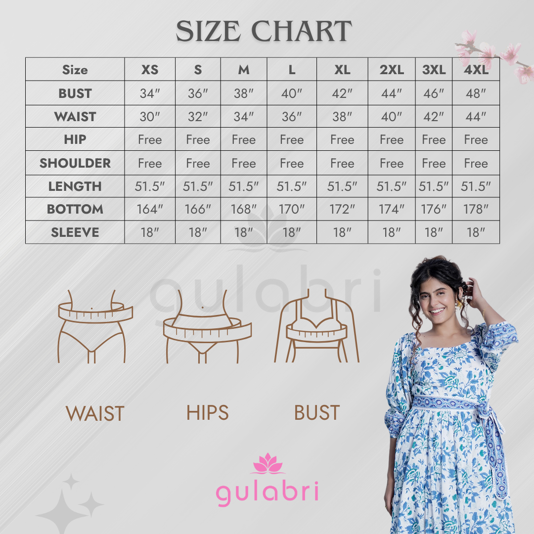 Sofy Hand Block Printed Maxi Dress - Size Chart