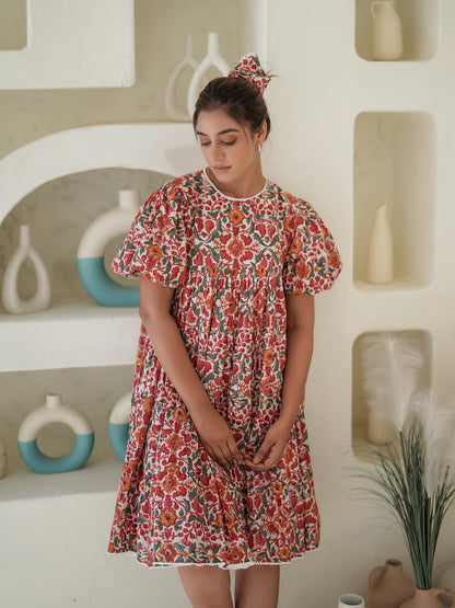 Anemone Hand Block Printed Smocked Dress