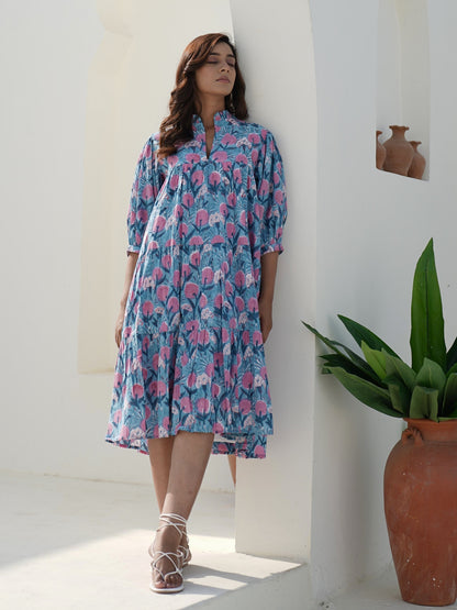 Evelyn Hand Block Printed Midi Dress
